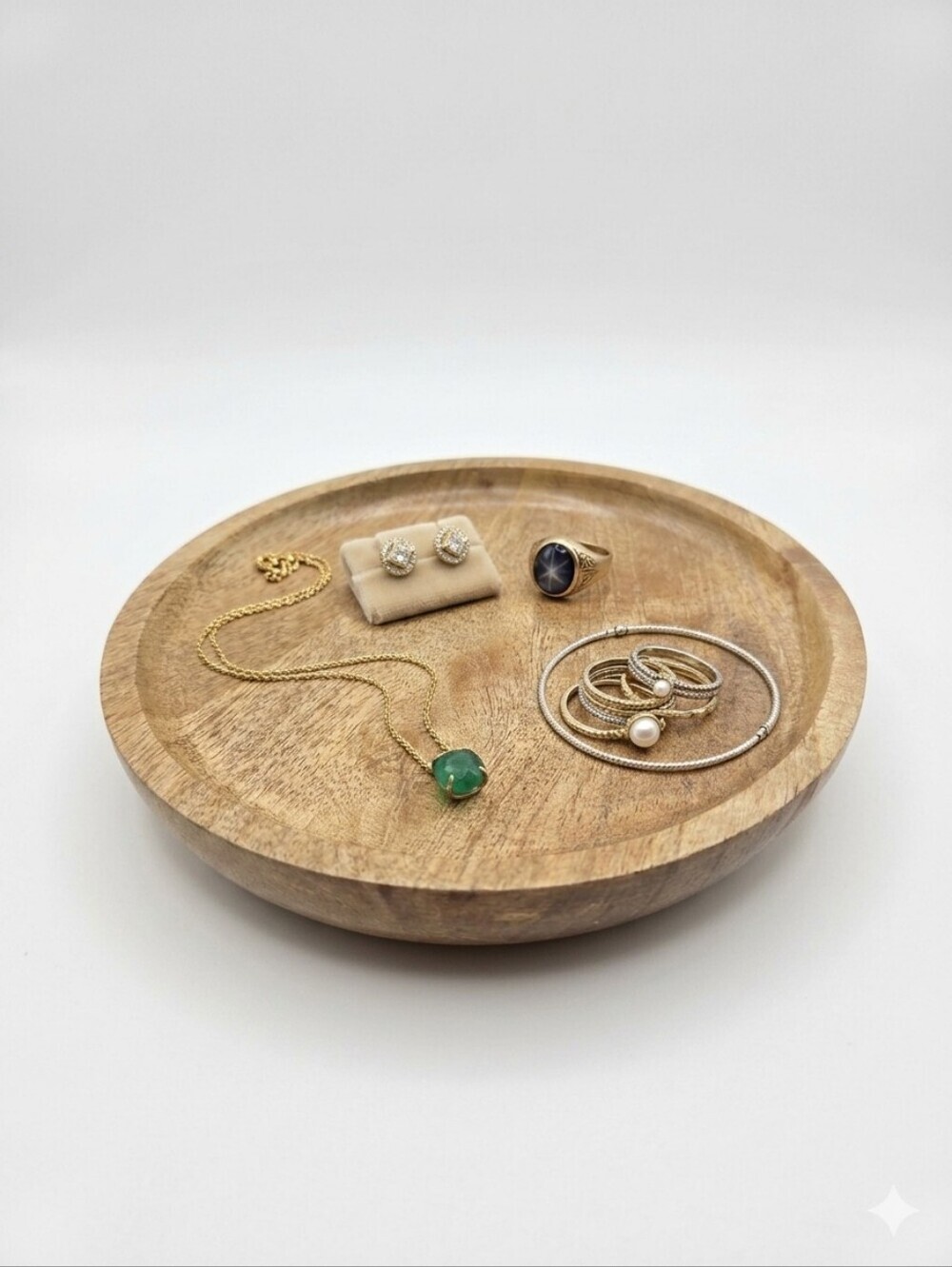 Handmade Wood Trinket Tray Shallow Catchall Dish Entryway Bowl Key Holder Organi